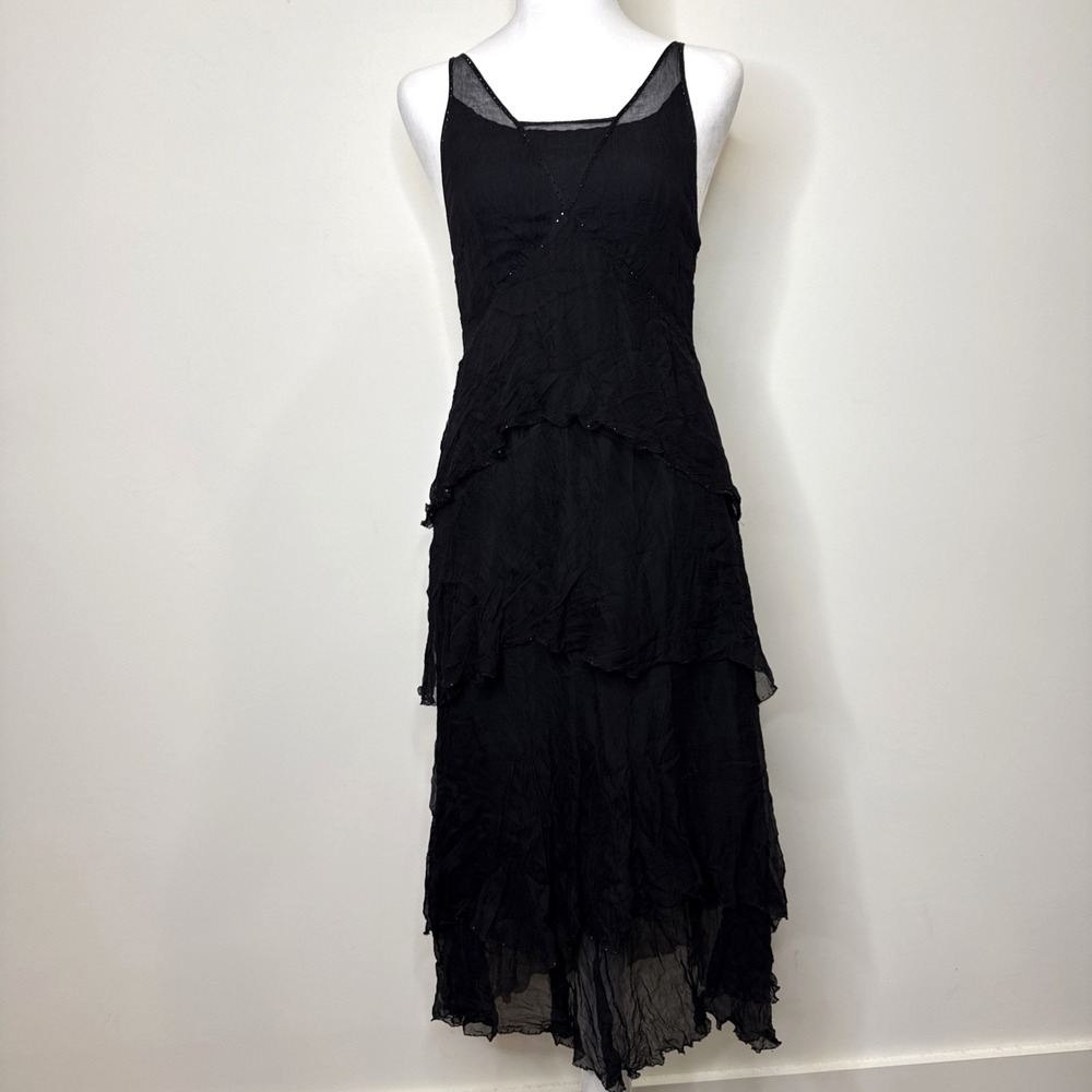 Saja 100% Silk Whimsigoth Boho‎ Dress S Black Fairy Grunge Tiered Witchy Beaded - Picture 2 of 9